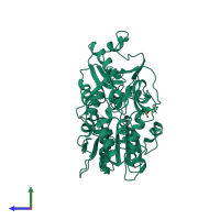 PDB entry 2jlq coloured by chain, side view.