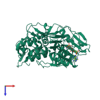 PDB entry 2jlr coloured by chain, top view.