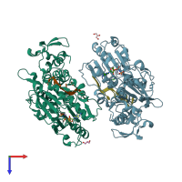 PDB entry 2jlv coloured by chain, top view.