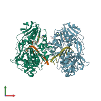 PDB entry 2jly coloured by chain, front view.