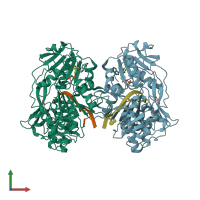 PDB entry 2jlz coloured by chain, front view.