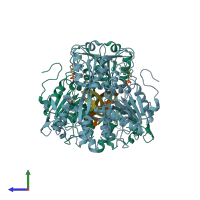 PDB entry 2jlz coloured by chain, side view.