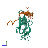 PDB entry 2jmf coloured by chain, ensemble of 20 models, side view.