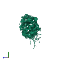 PDB entry 2jmr coloured by chain, ensemble of 20 models, side view.