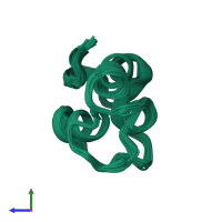 PDB entry 2jms coloured by chain, ensemble of 20 models, side view.