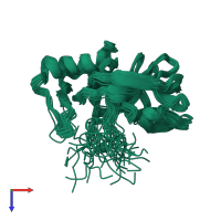 PDB entry 2jmz coloured by chain, ensemble of 20 models, top view.