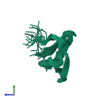 PDB entry 2jn0 coloured by chain, ensemble of 20 models, side view.