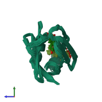 PDB entry 2jn3 coloured by chain, ensemble of 20 models, side view.