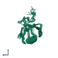 PDB entry 2jn7 coloured by chain, ensemble of 10 models, side view.