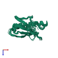PDB entry 2jn7 coloured by chain, ensemble of 10 models, top view.