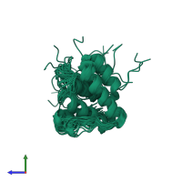 PDB entry 2jn8 coloured by chain, ensemble of 20 models, side view.