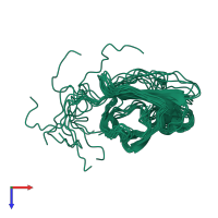 PDB entry 2jn9 coloured by chain, ensemble of 10 models, top view.