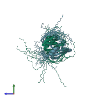 PDB entry 2jna coloured by chain, ensemble of 20 models, side view.