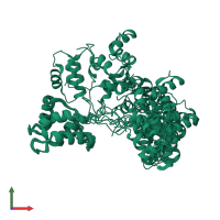 PDB entry 2jnf coloured by chain, ensemble of 10 models, front view.