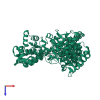 PDB entry 2jnf coloured by chain, ensemble of 10 models, top view.