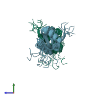 PDB entry 2jnj coloured by chain, ensemble of 10 models, side view.