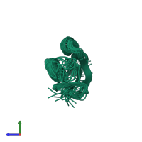 PDB entry 2jnv coloured by chain, ensemble of 20 models, side view.