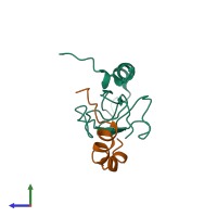 PDB entry 2jod coloured by chain, side view.