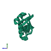 PDB entry 2joi coloured by chain, ensemble of 20 models, side view.