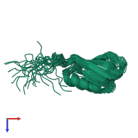 PDB entry 2joq coloured by chain, ensemble of 20 models, top view.