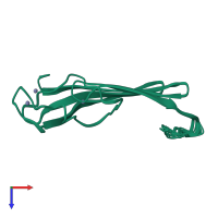 PDB entry 2jox coloured by chain, ensemble of 20 models, top view.