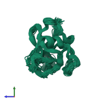 PDB entry 2jp0 coloured by chain, ensemble of 50 models, side view.