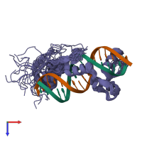 PDB entry 2jp9 coloured by chain, ensemble of 20 models, top view.