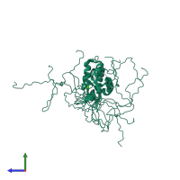 PDB entry 2jq6 coloured by chain, ensemble of 10 models, side view.