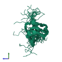 PDB entry 2jqo coloured by chain, ensemble of 20 models, side view.
