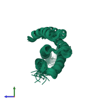 PDB entry 2jqq coloured by chain, ensemble of 20 models, side view.