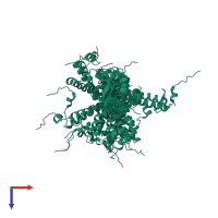 PDB entry 2jqv coloured by chain, ensemble of 20 models, top view.