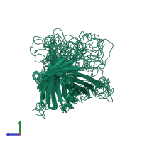 PDB entry 2jqy coloured by chain, ensemble of 10 models, side view.