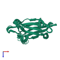 PDB entry 2jqz coloured by chain, ensemble of 20 models, top view.