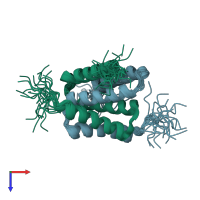 PDB entry 2jr2 coloured by chain, ensemble of 20 models, top view.