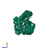 PDB entry 2jrc coloured by chain, ensemble of 40 models, side view.