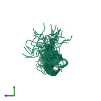 PDB entry 2jrr coloured by chain, ensemble of 20 models, side view.