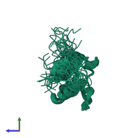 PDB entry 2jrt coloured by chain, ensemble of 20 models, side view.