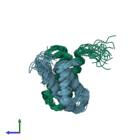 PDB entry 2js1 coloured by chain, ensemble of 20 models, side view.