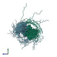PDB entry 2js3 coloured by chain, ensemble of 20 models, side view.