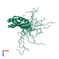 PDB entry 2jsx coloured by chain, ensemble of 20 models, top view.