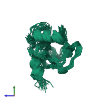 PDB entry 2jtd coloured by chain, ensemble of 20 models, side view.