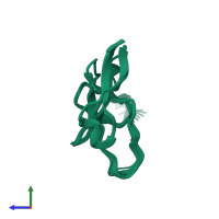 PDB entry 2jtk coloured by chain, ensemble of 20 models, side view.