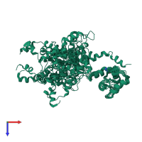 PDB entry 2jtz coloured by chain, ensemble of 10 models, top view.