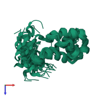 PDB entry 2ju1 coloured by chain, ensemble of 30 models, top view.