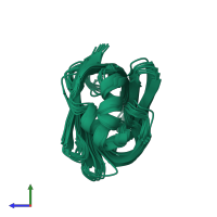 PDB entry 2ju7 coloured by chain, ensemble of 10 models, side view.