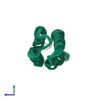 PDB entry 2jua coloured by chain, ensemble of 20 models, side view.