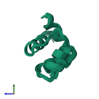 PDB entry 2juc coloured by chain, ensemble of 15 models, side view.