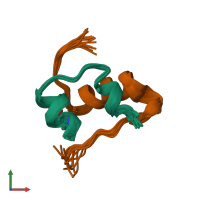 PDB entry 2juv coloured by chain, ensemble of 15 models, front view.