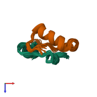 PDB entry 2juv coloured by chain, ensemble of 15 models, top view.