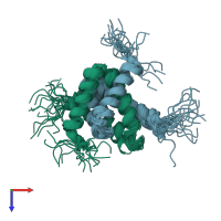 PDB entry 2juz coloured by chain, ensemble of 20 models, top view.